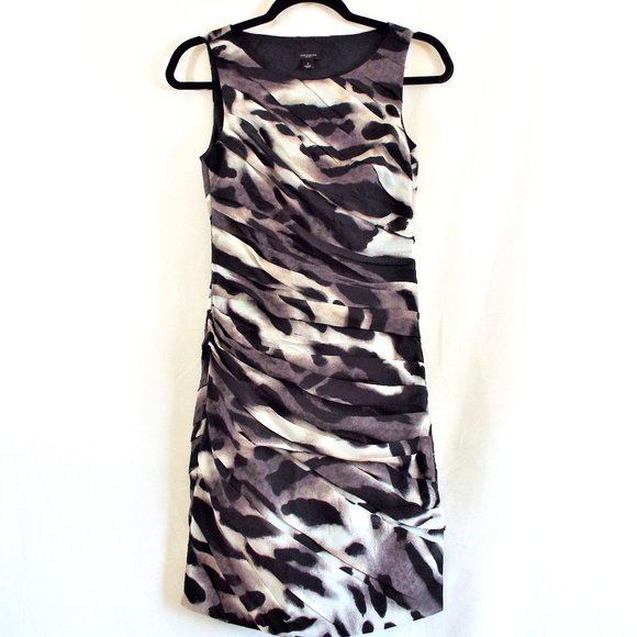 Ann Taylor Sleeveless Ruched Form Fitting Animal Print Mini Sheath Size 2 - Picture 3 of 8